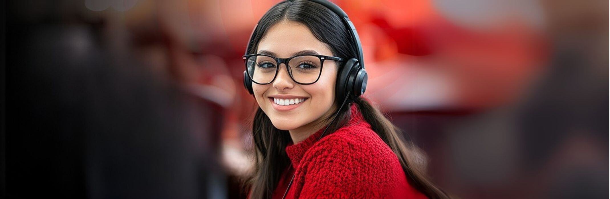 woman smiling at contact center